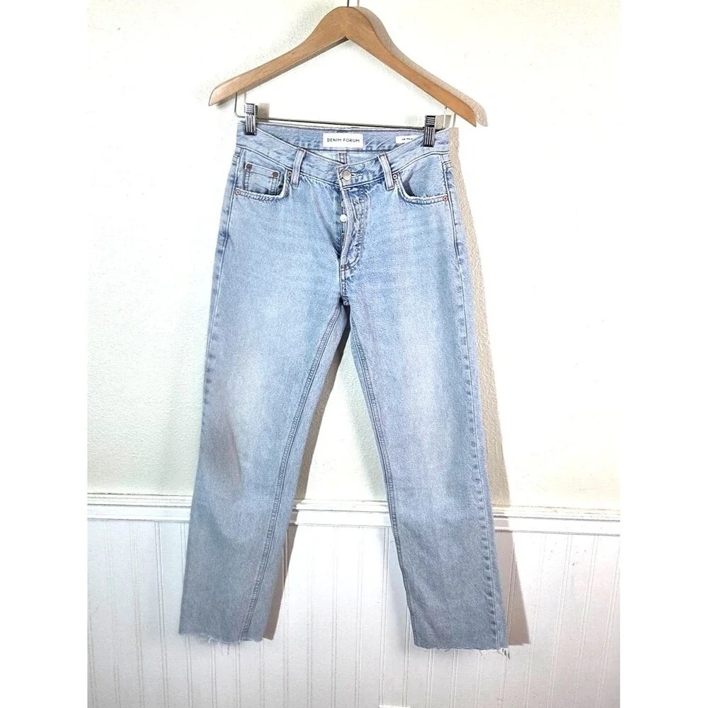 Denim Forum The 90s Joni Lo-Rise Loose Jeans Womens 24 Light Wash Button Fly Raw